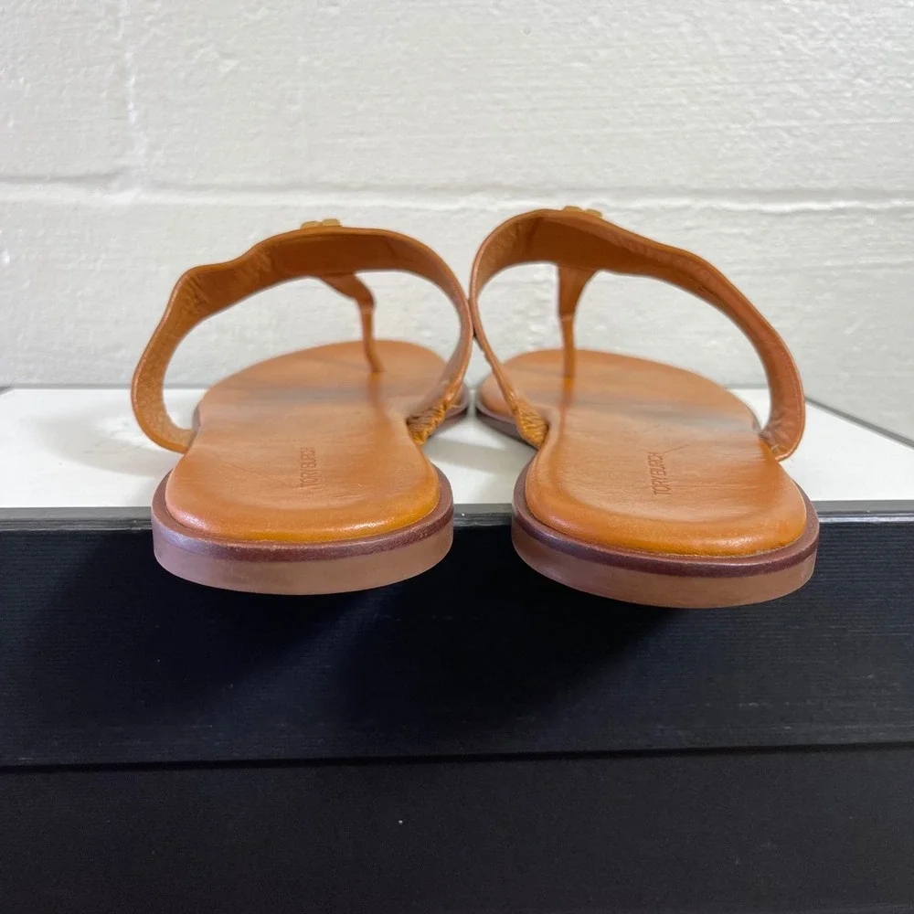 Tory Burch Mini Everly Flat Sandals Brown Leather Slip On Women's Size 10 US